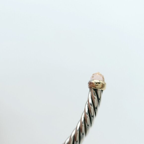 David Yurman Sterling Silver & 14k Gold 4mm Flex Morganite Cable Bracelet 7inch - Picture 7 of 9